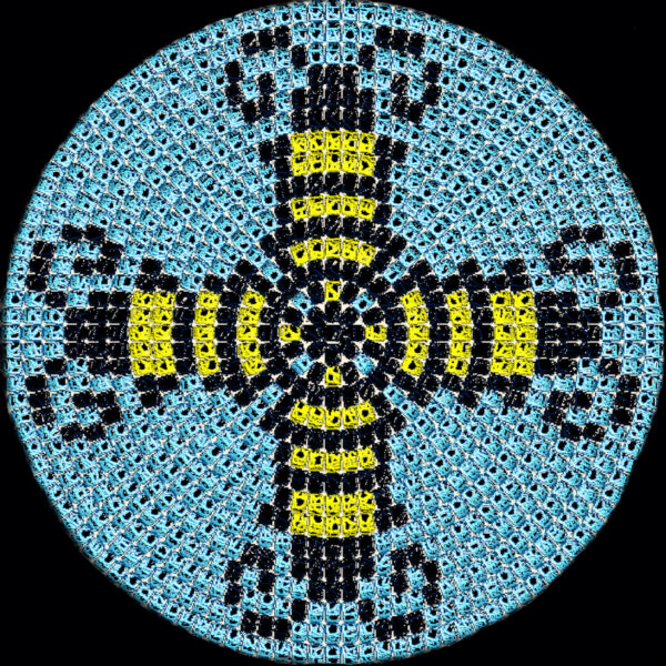 Bee-inspired round tapestry crochet pattern for bag/mochila bottom, wall art, rugs, and more.